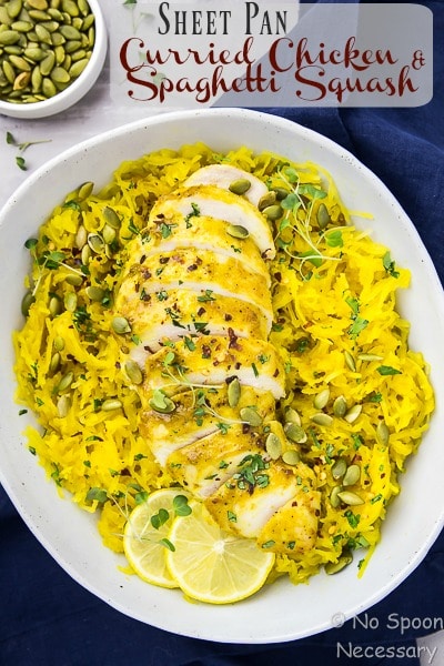 Baked Curried Chicken Breasts & Spaghetti Squash {Sheet Pan}