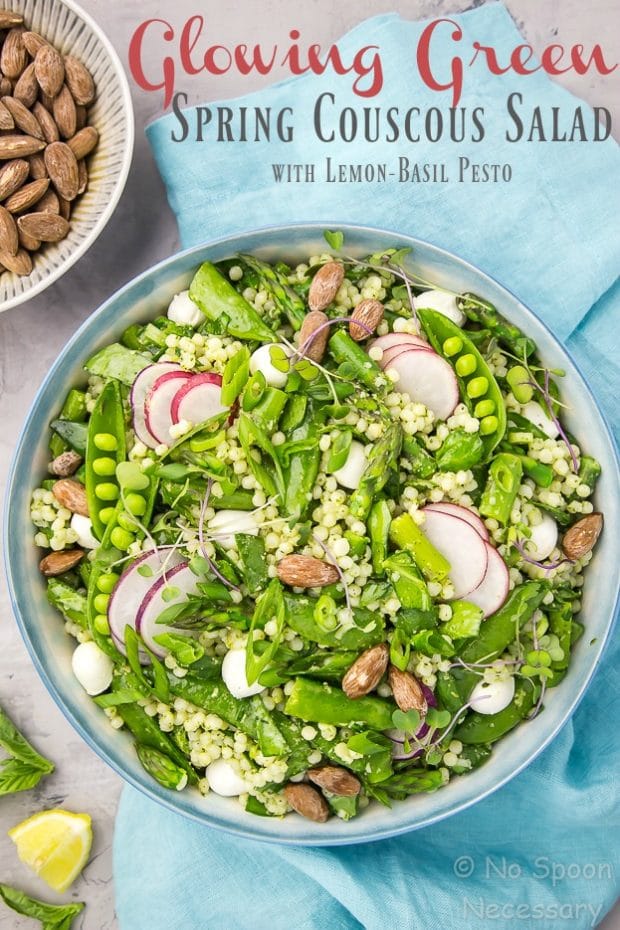Glowing Green Spring Couscous Salad with Lemon-Basil Pesto