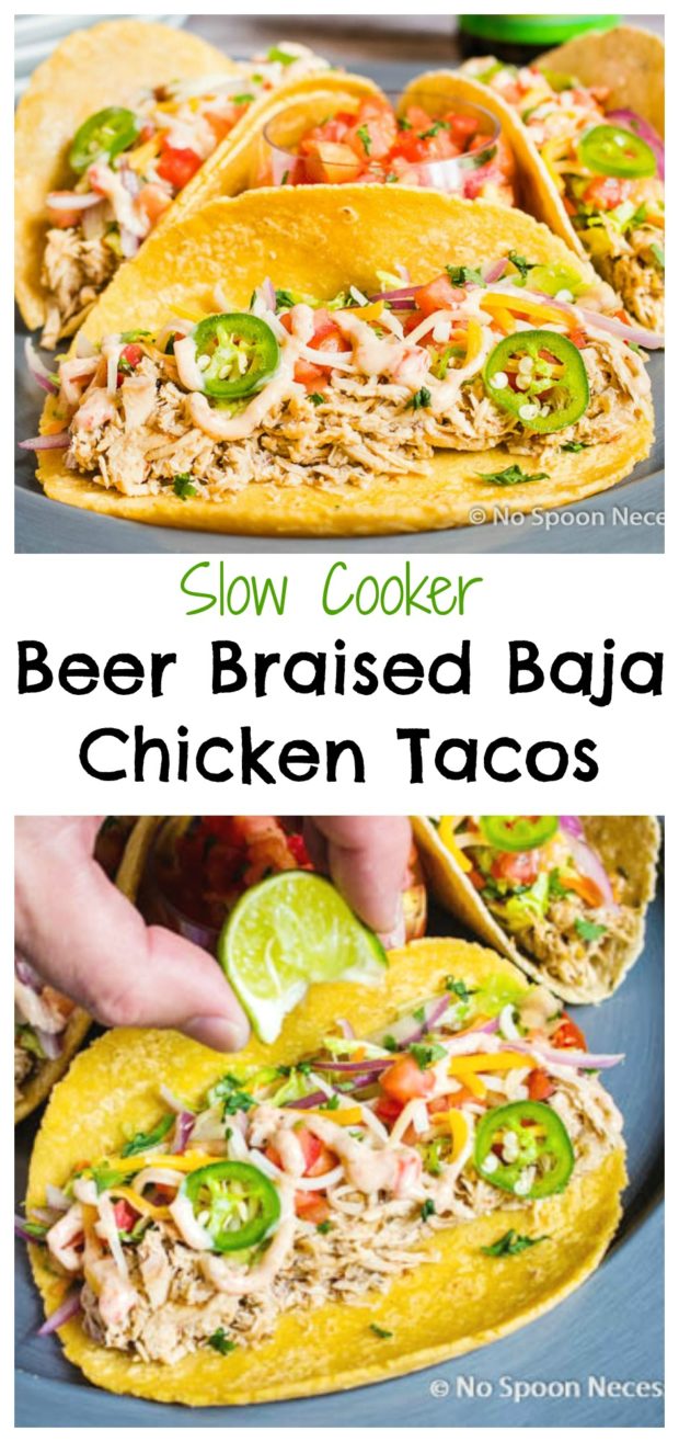Slow Cooker Beer Braised Baja Chicken Tacos