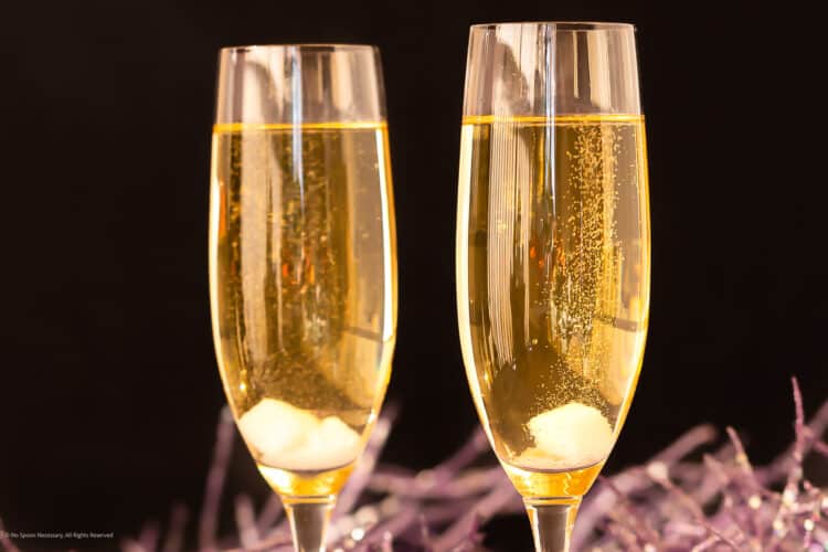 Close-up photo of two champagne cocktails.