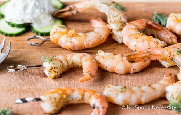 roasted shrimp skewers for Greek shrimp salad