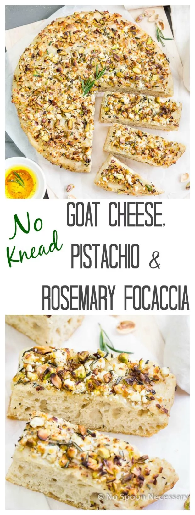 No Knead Goat Cheese, Pistachio & Rosemary Focaccia