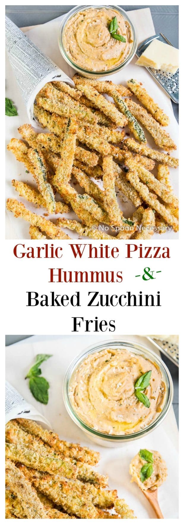Garlic White Pizza Hummus & Baked Zucchini Fries