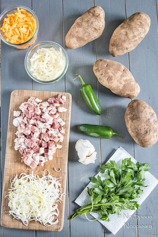 laid out ingredients needed to make homemade au gratin potatoes