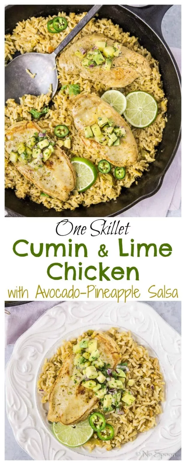 One Skillet Cumin & Lime Chicken with Pineapple-Avocado Salsa- long pin1