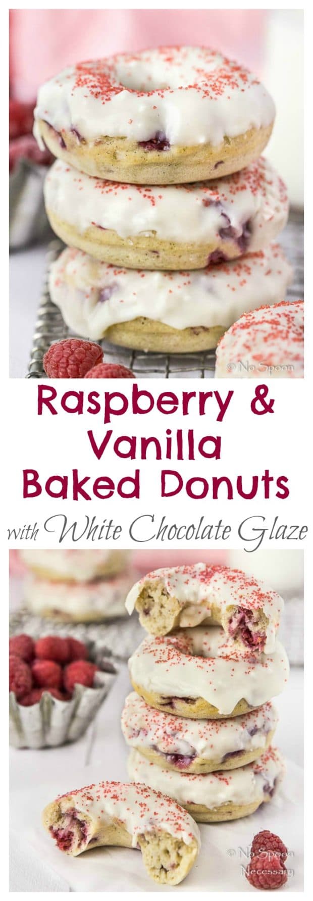 Raspberry & Vanilla Baked Donuts with White Chocolate Glaze- long pin1