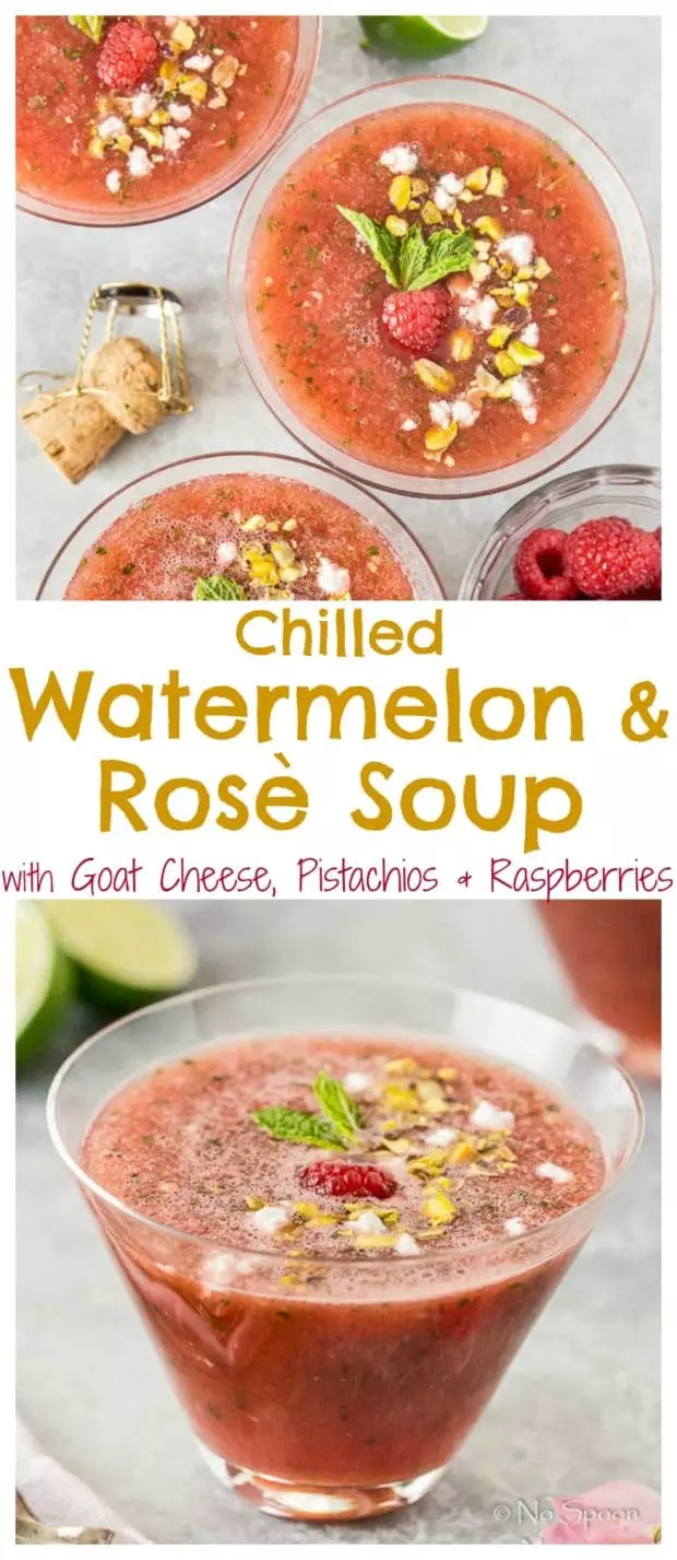 Chilled Watermelon & Rose Soup {with goat cheese & pistachios}- long pin1