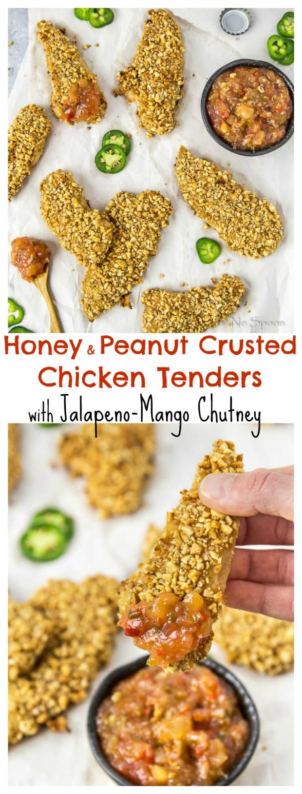 Honey & Peanut Chicken Tenders with Mango-Jalapeno Chutney- long pin