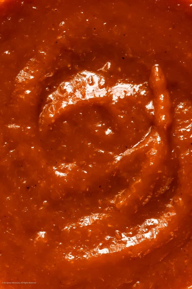Close-up photo of southern peach bbq sauce.