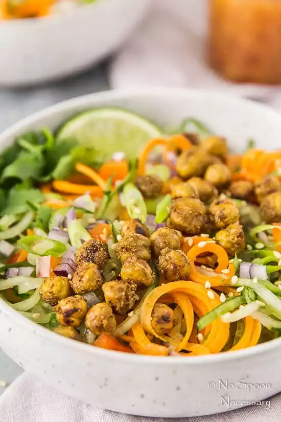 Thai Roasted Crispy Chickpeas with Cucumber & Carrot Noodle Salad