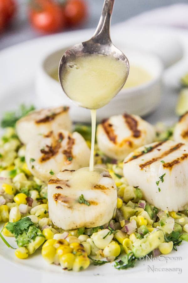 Grilled Scallops with Avocado-Corn Salsa-160