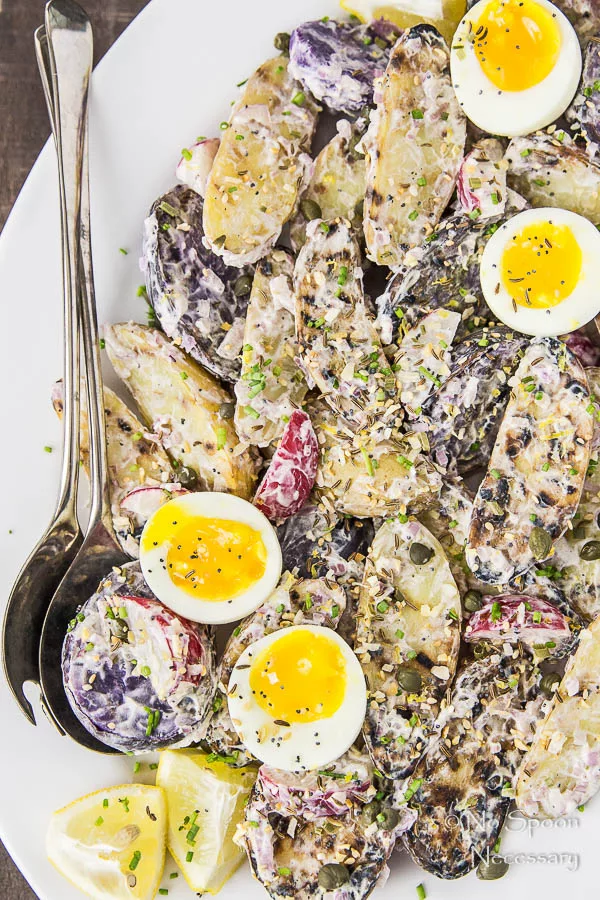 Everything Bagel Seasoned Grilled Potato Salad with 7 Minute Eggs-95