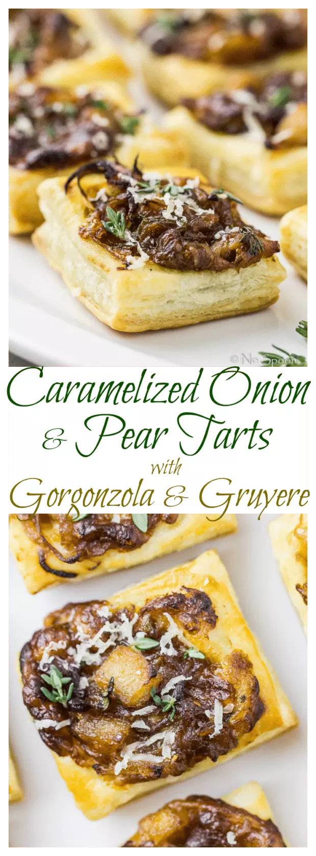 Caramelized Onion Pear Puff Pastry Bites with Gorgonzola and Gruyere