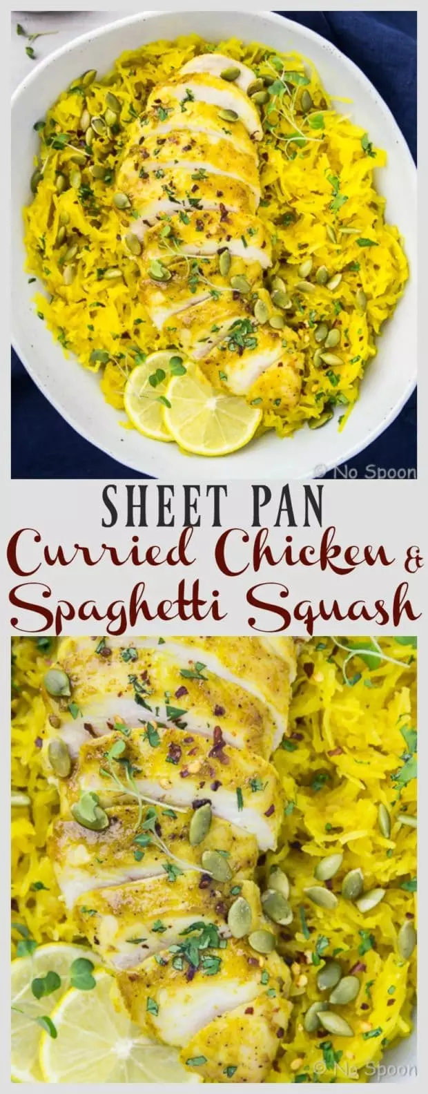 Baked Curried Chicken & Spaghetti Squash {Sheet Pan}