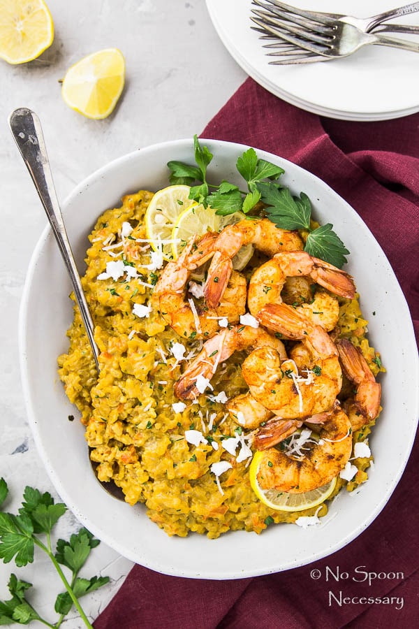 Goat Cheese & Red Pepper Baked Risotto with Shrimp
