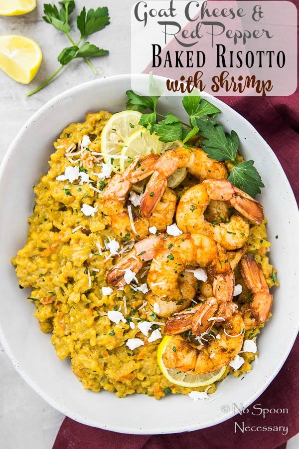 Goat Cheese & Red Pepper Baked Risotto with Shrimp
