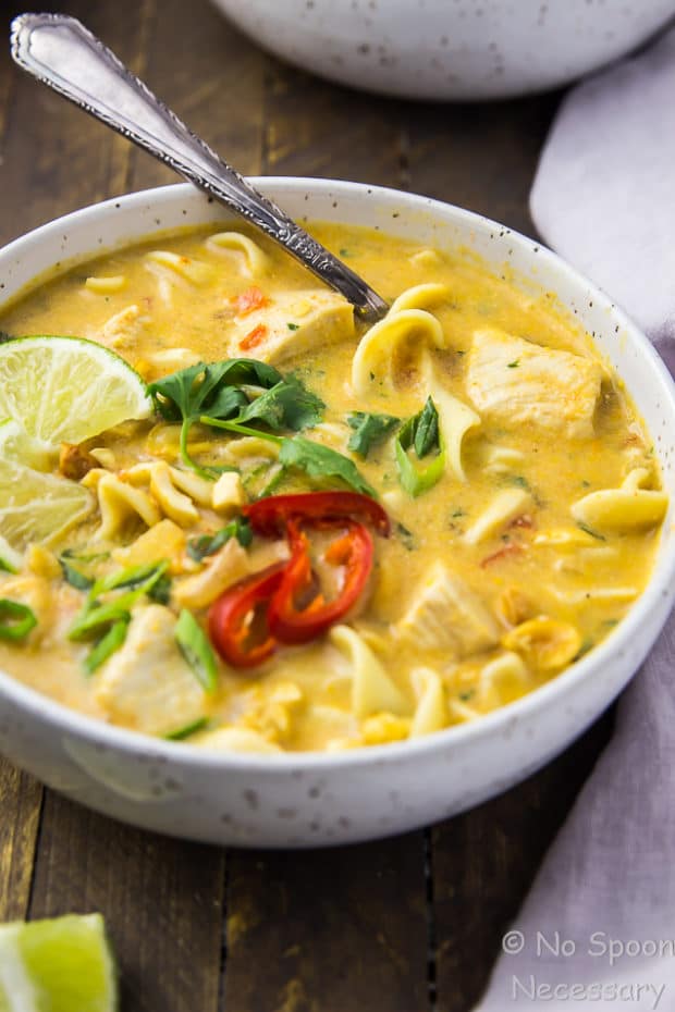 Slow Cooker Thai Chicken Noodle Soup - No Spoon Necessary