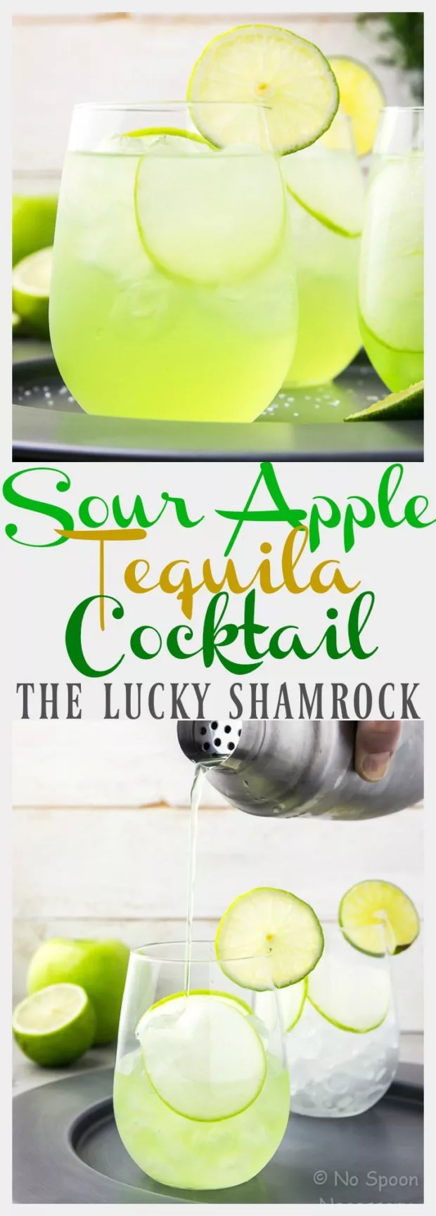 Tequila Sour Apple Cocktail - The Lucky Shamrock for St Patrick's Day
