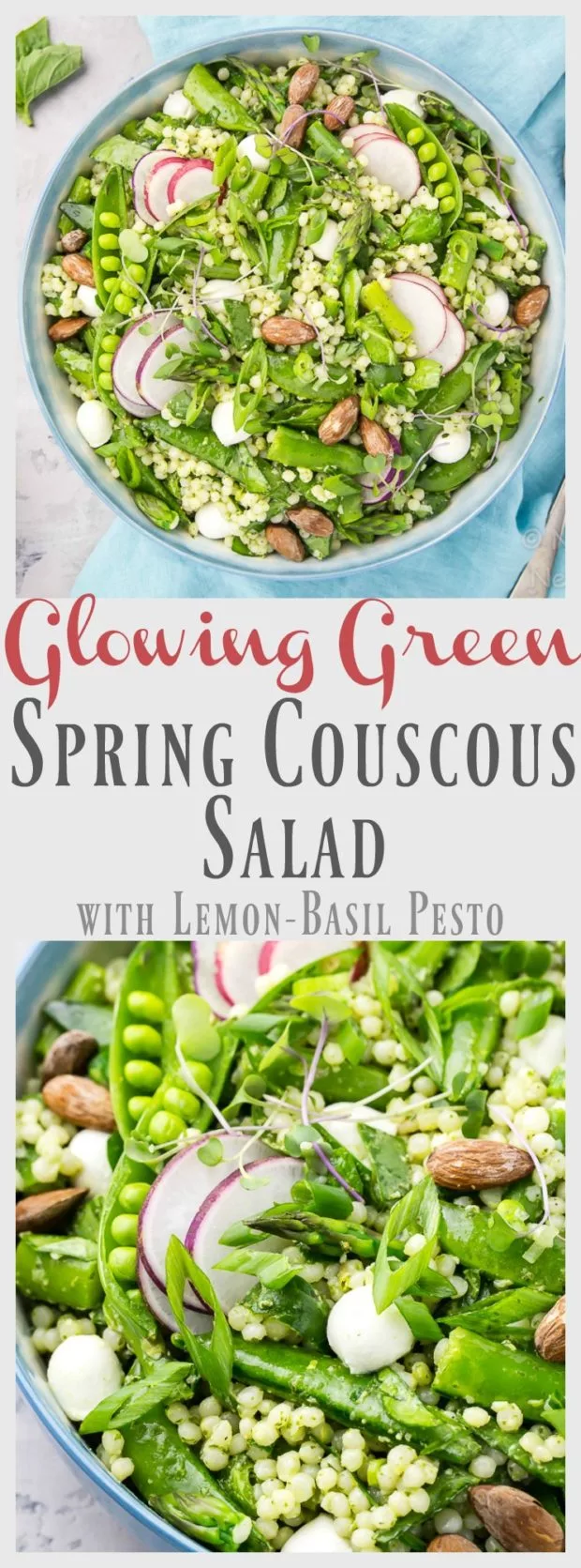 Glowing Green Spring Couscous Salad with Lemon Basil Pesto