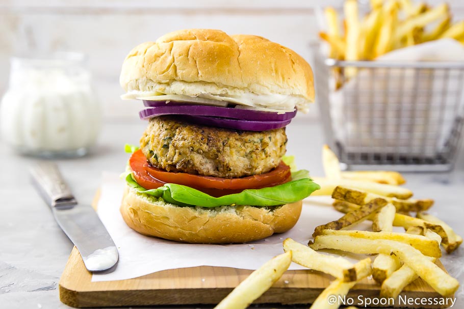 Chicken Caesar Burgers with Parmesan Peppercorn Sauce - No Spoon Necessary