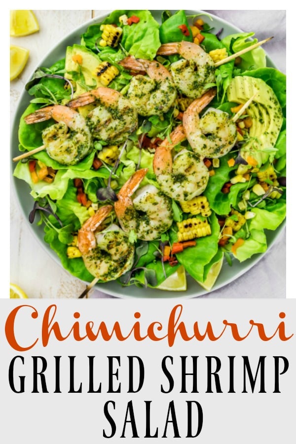 large bowl of chimichurri grilled shrimp salad