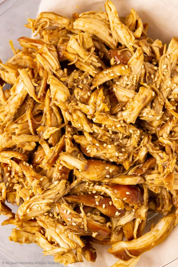 Close-up photo of teriyaki chicken in slow cooker.