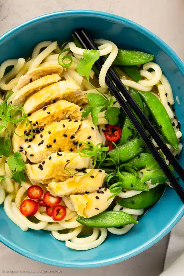 Miso Udon Noodle Soup with Teriyaki Mushrooms - The Foodie Takes Flight