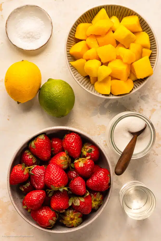 Photo of all the ingredients needed to make fruit puree recipe.